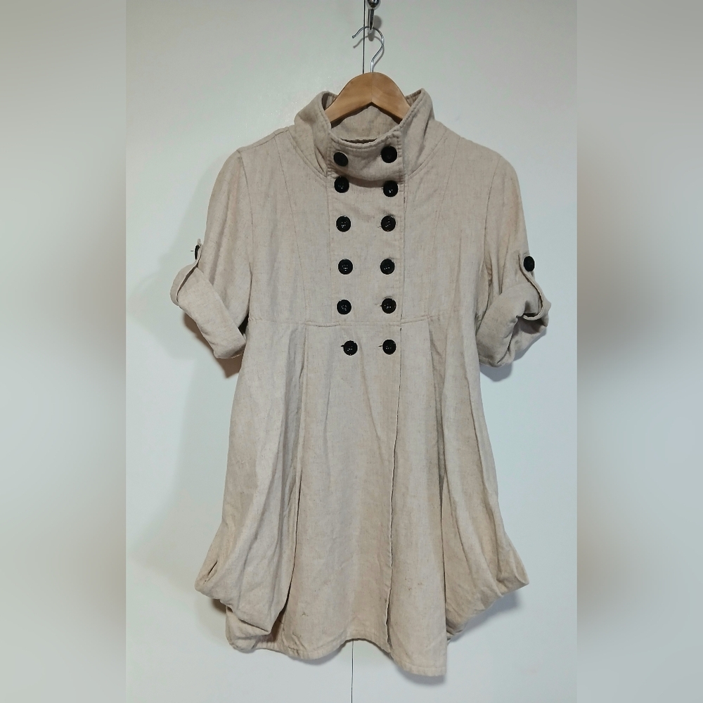 Katie Linen Blend Funnel Neck Swing Coat Jacket Sm – Boho Artsy Tunic Bubble Hem